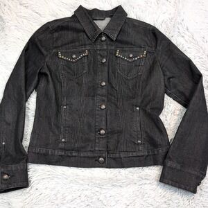 Code Blue Jacket Womens M Black Denim Pockets Button‎ Up Studded Comfort Casual